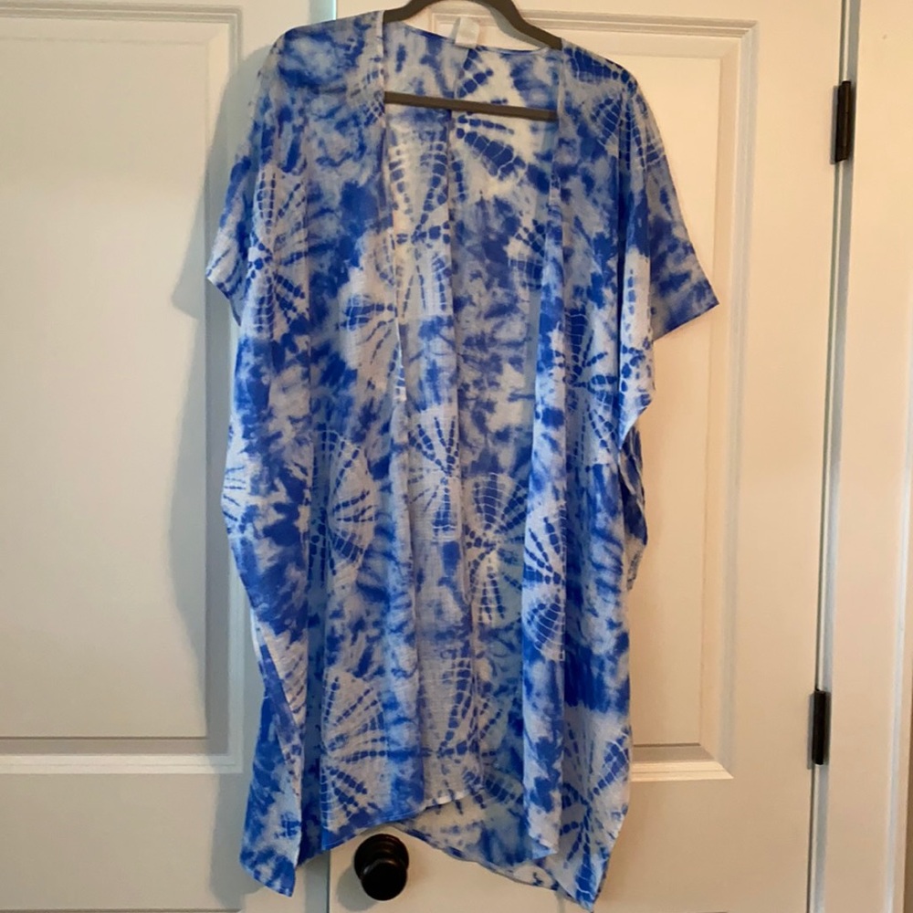 Blue tie dye swim cover up